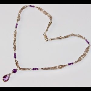 Vintage Sterling Silver Amethyst Drop Necklace